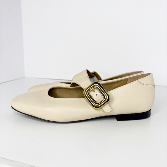 Maeve Buckle Mary Jane Flats Beige Leather Size 40 - Picture 6 of 10